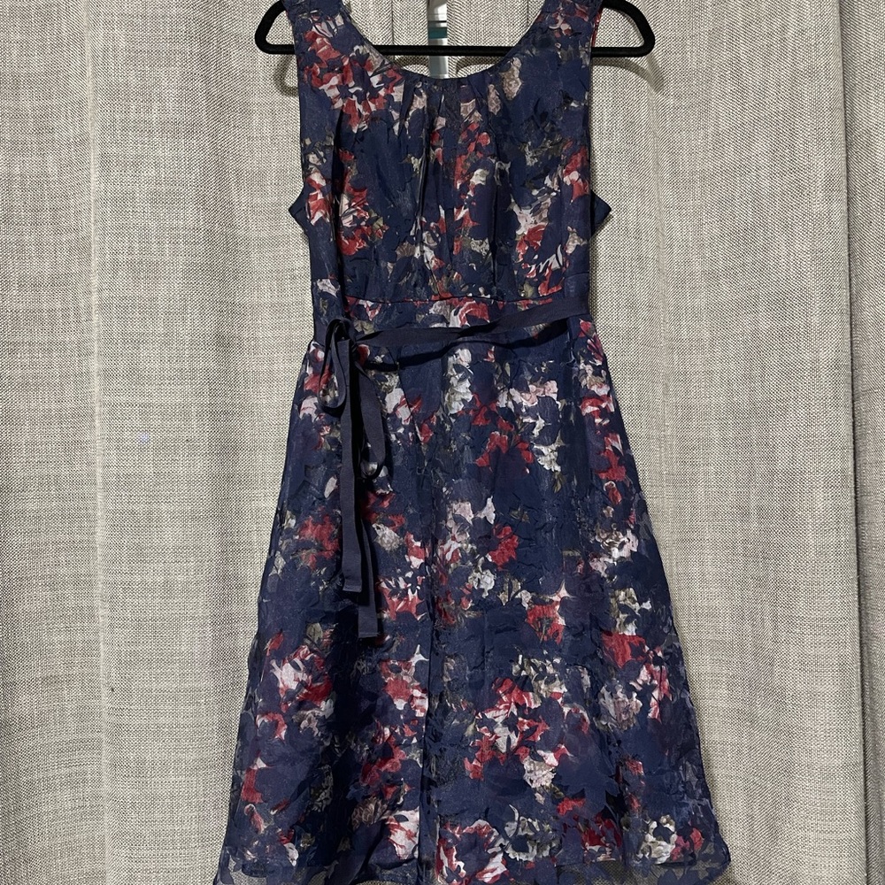 Motherhood Maternity Navy Floral Dress with Waist Ribbon Belt